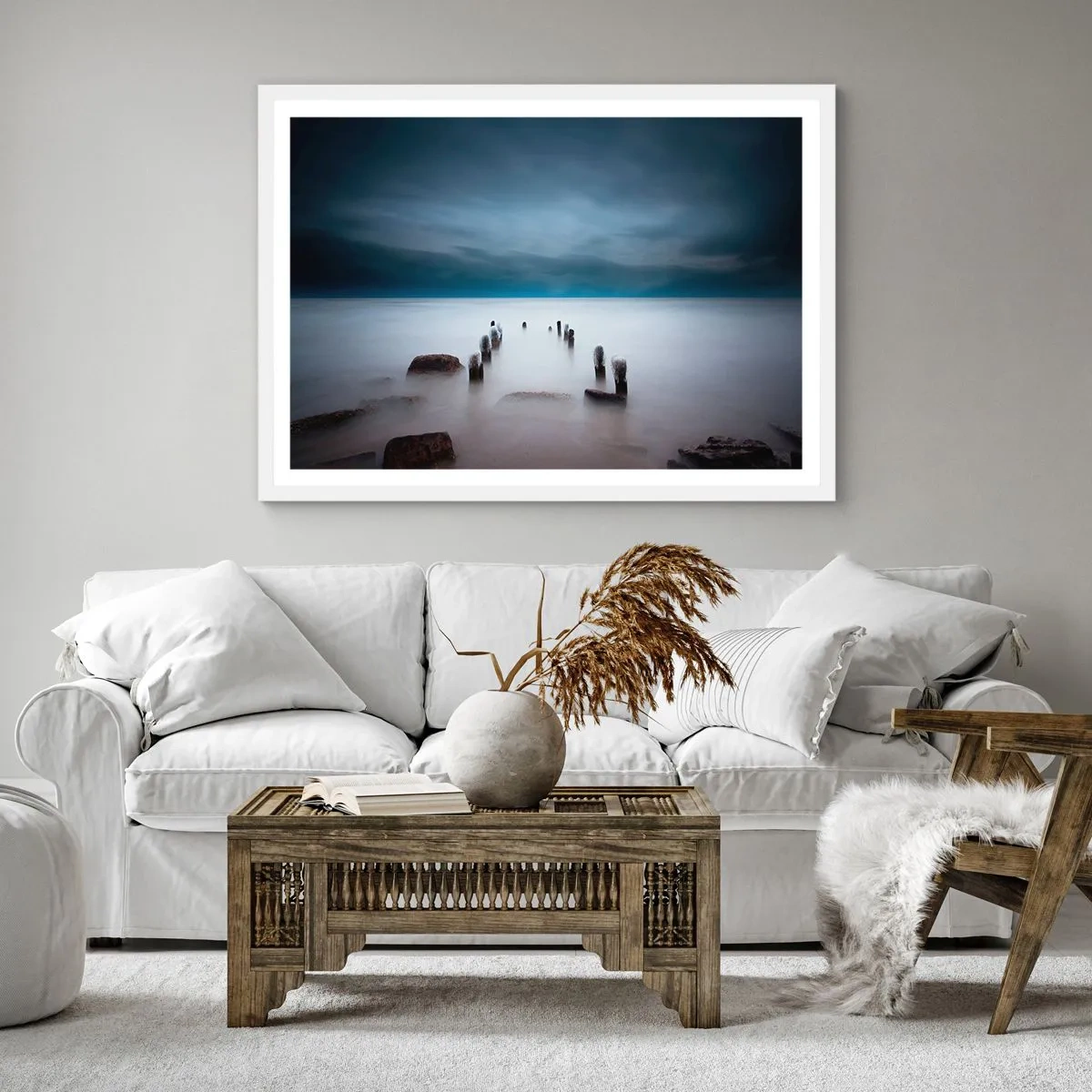 Poster în ramă albă - Un lac în ceața calmă - 30x30 cm