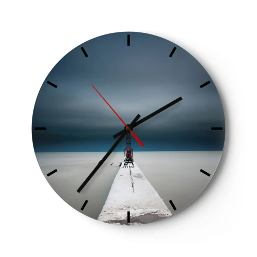 Ceas de perete - Ceas pe sticlă - Un pod minimalist care duce la far pe malul mării - 30x30cm - Pentru a întâlni infinitul - Decorațiune modernă pentru perete pentru living, bucătărie și dormitor ARTTOR