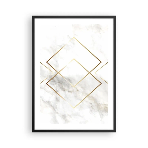 Poster în ramă neagră - Geometrie în linii aurii pe un fundal de marmură - 50x70cm - Vedere spre infinit - Decorațiune modernă pentru perete pentru living și dormitor ARTTOR