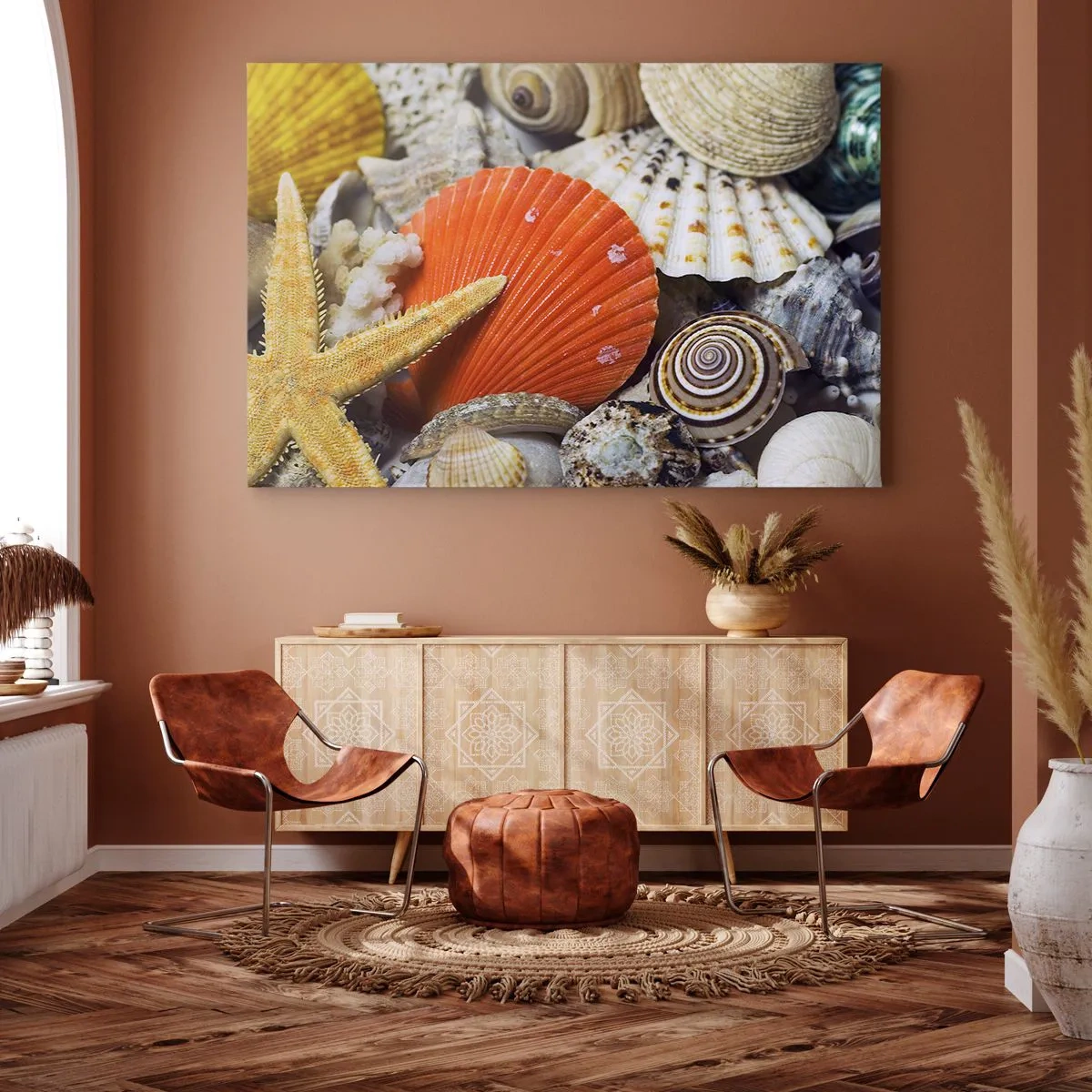 Tablou pe pânză Canvas - Scoici și stele de mare într-o compoziție marină - 70x50cm - Comorile oceanului - Decorațiune modernă pentru perete pentru living și dormitor ARTTOR
