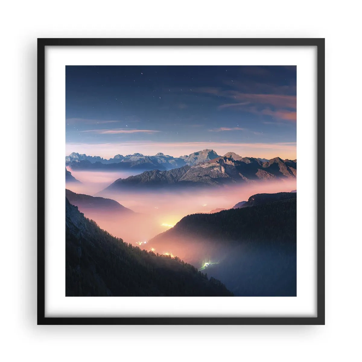 Poster în ramă neagră - Lumină în văi - 50x50 cm