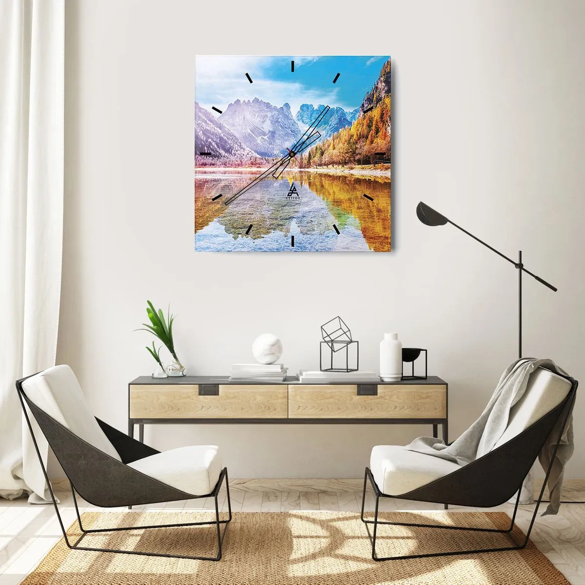 Ceas de perete - Ceas pe sticlă - Iar în munți începe toamna - 30x30 cm