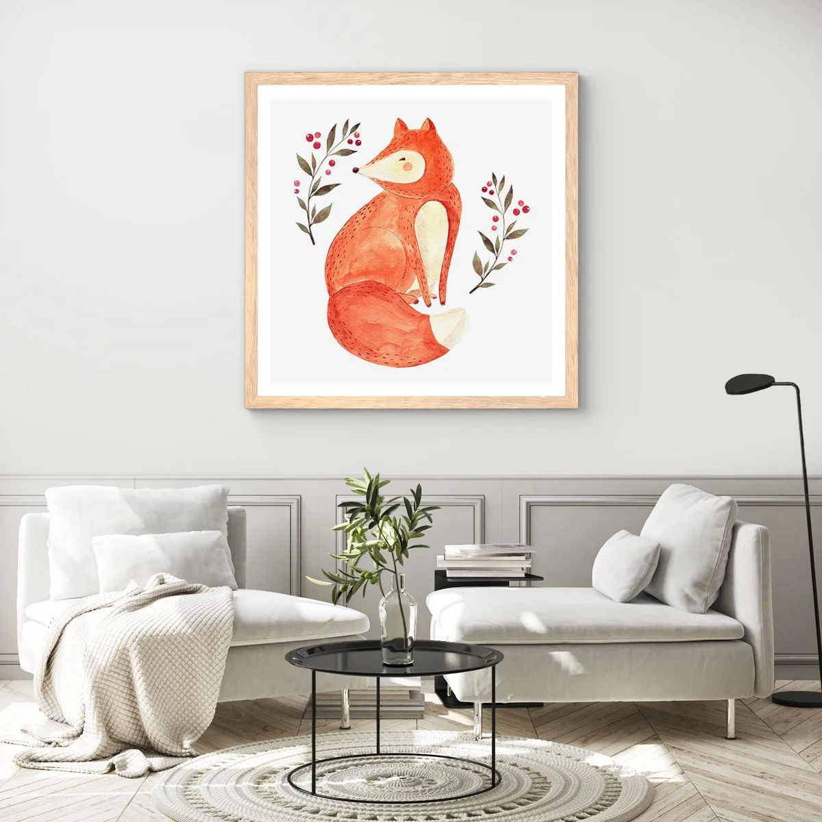 Poster în ramă de stejar deschis - Micuțul roșcat - 30x30 cm