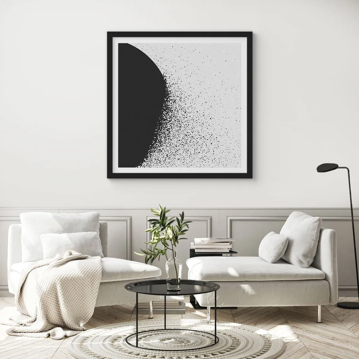 Poster în ramă neagră - Mișcarea particulelor - 40x40 cm