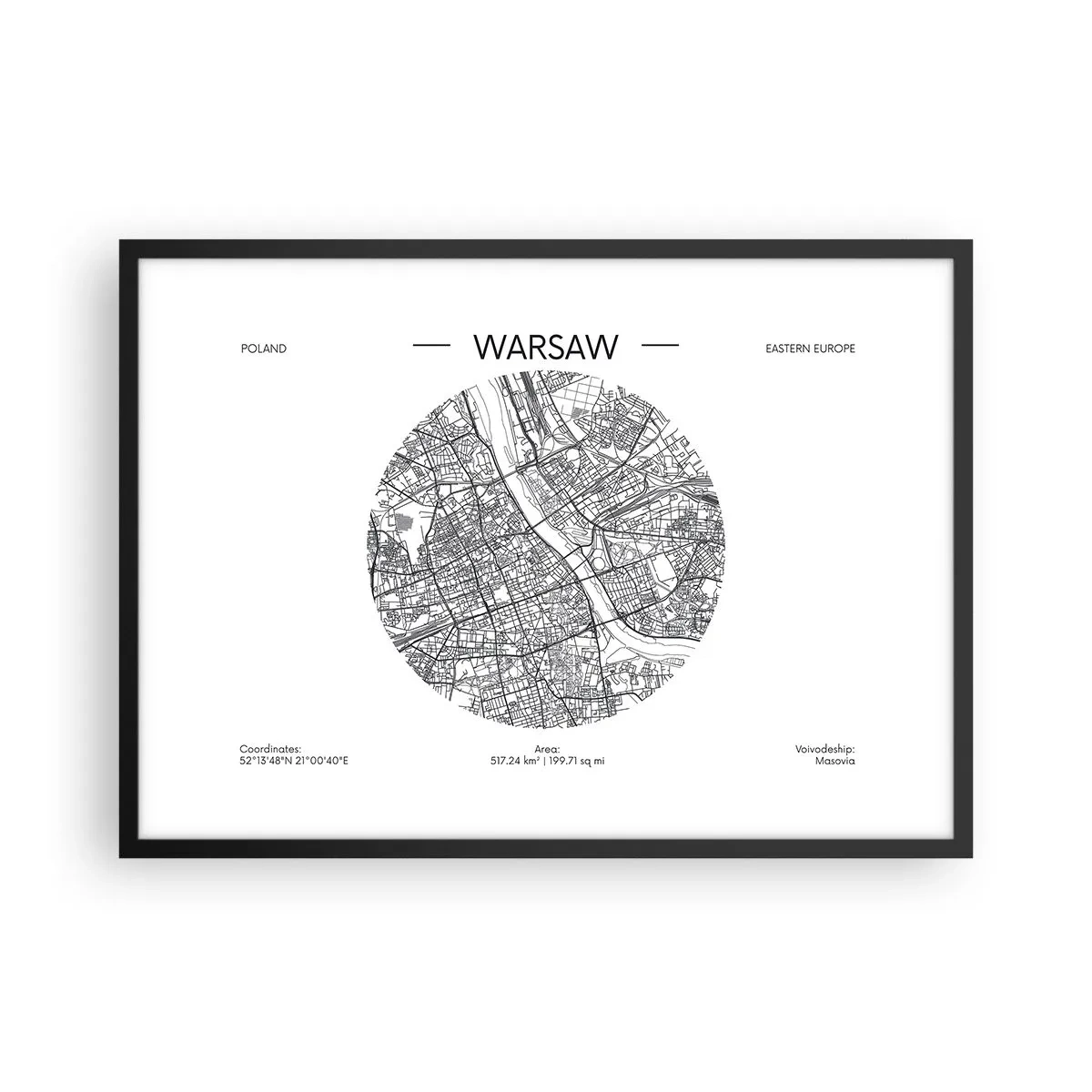 Poster în ramă neagră - Anatomia Varșoviei - 70x50 cm