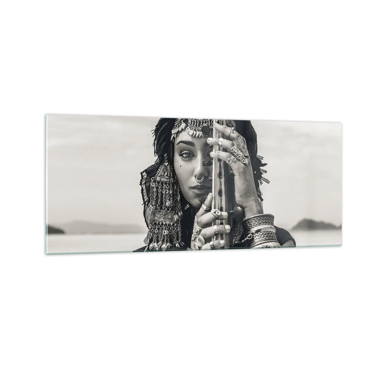 Tablou pe sticlă - Muzica orientală în sine - 100x40 cm