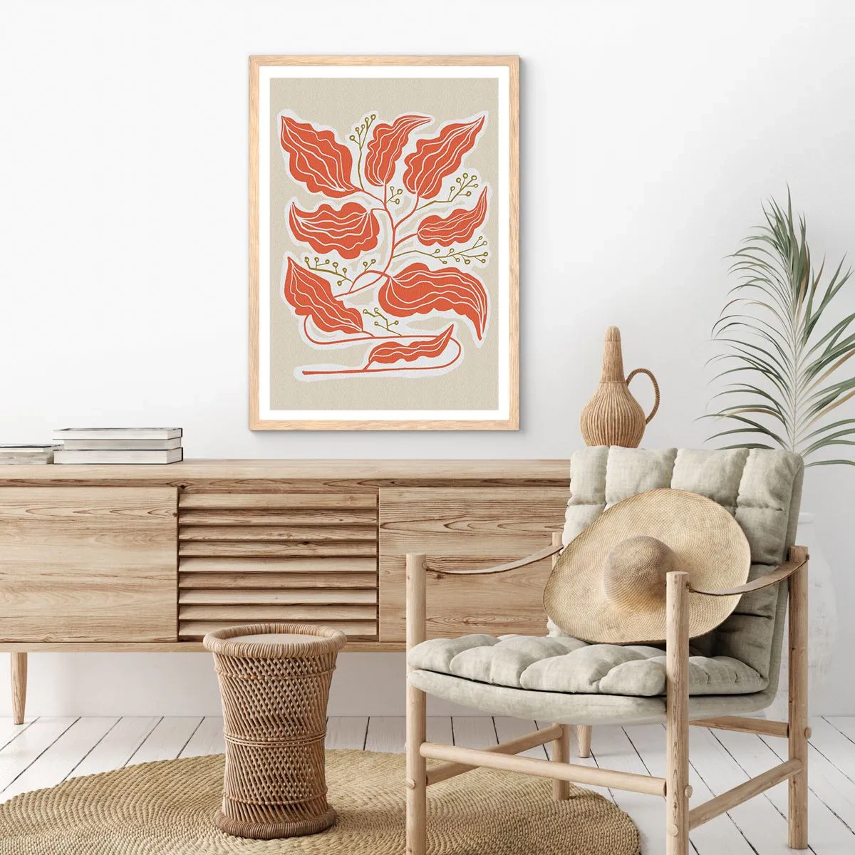 Poster în ramă de stejar deschis - Folk și coral - 30x40 cm