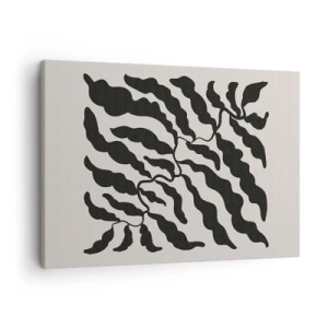 Tablou pe pânză Canvas - Crenguțe cu frunze negre pe fundal deschis - 70x50cm - Natura pătratului - Decorațiune modernă pentru perete pentru living și dormitor ARTTOR