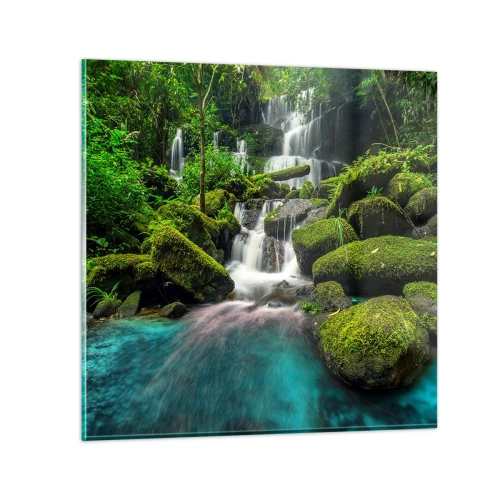 Tablou pe sticlă - Turcoaz, safir și argint lichid - 70x70 cm