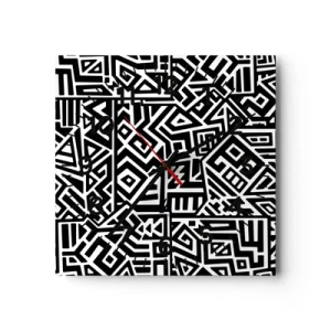 Ceas de perete - Ceas pe sticlă - Compoziție precolumbiană - 30x30 cm