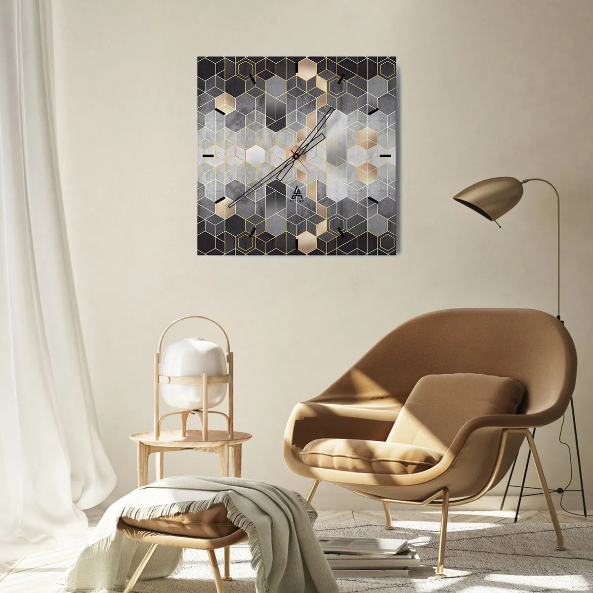 Ceas de perete - Ceas pe sticlă - Compoziție diamantată - 30x30 cm