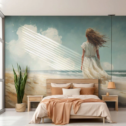 Tapet Premium Canvas - Vreau să întâlnesc soarele și vântul - Fată, plajă, Mers pe jos - 300x210 cm