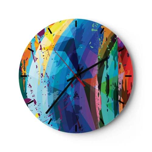 Ceas de perete - Ceas pe sticlă - Modele abstracte colorate în culori intense - 30x30cm - Amețeli colorate - Decorațiune modernă pentru perete pentru living, bucătărie și dormitor ARTTOR