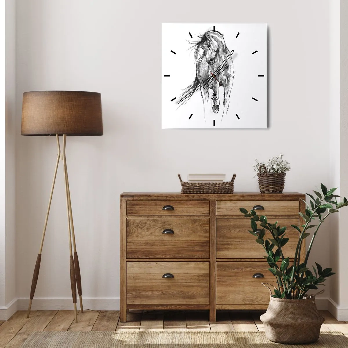 Ceas de perete - Ceas pe sticlă - Într-un trap grațios - 30x30 cm