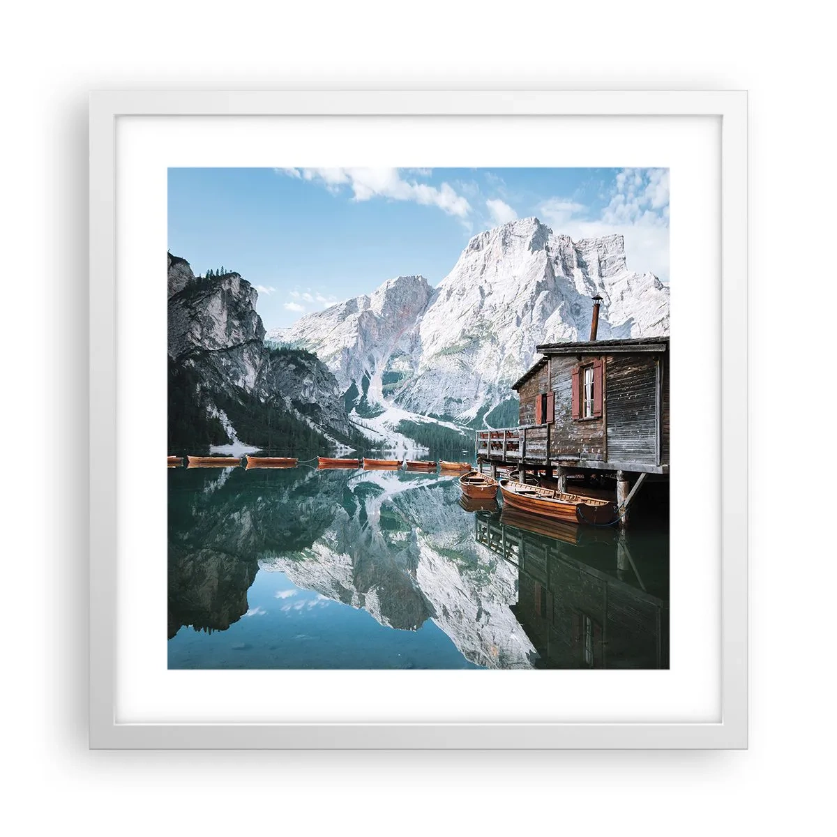 Poster în ramă albă - Dimineață cristalină de munte - 40x40 cm