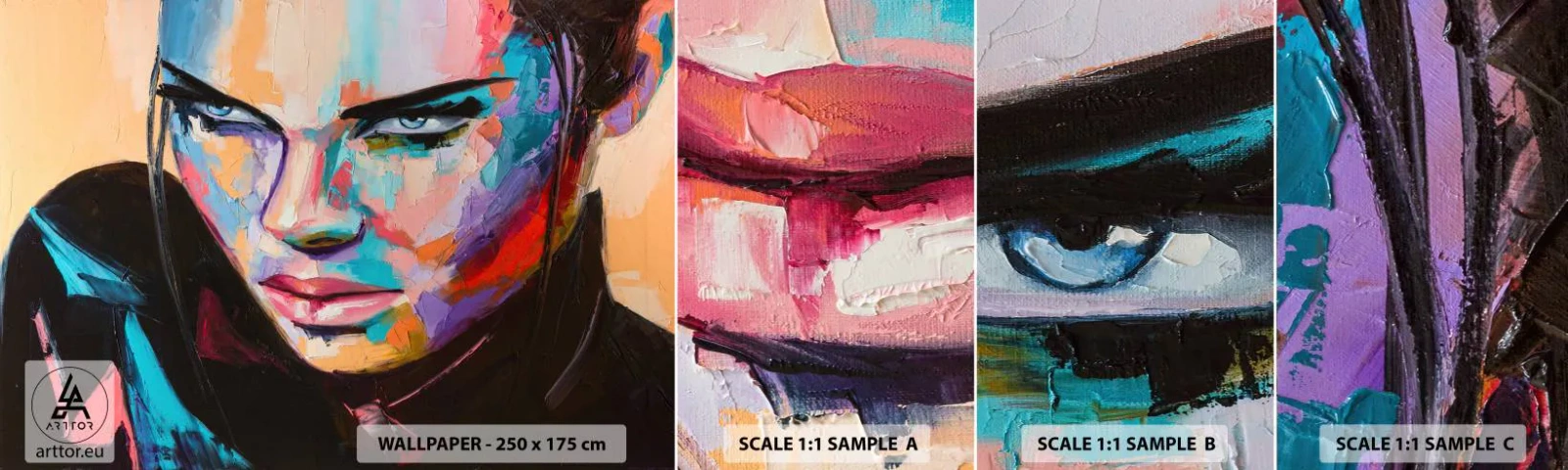 Mostră tapet autocolant Deluxe Sticker - Sălbăticia inimii - Femeie, Portretul unei femei, Fată - 100x30 cm