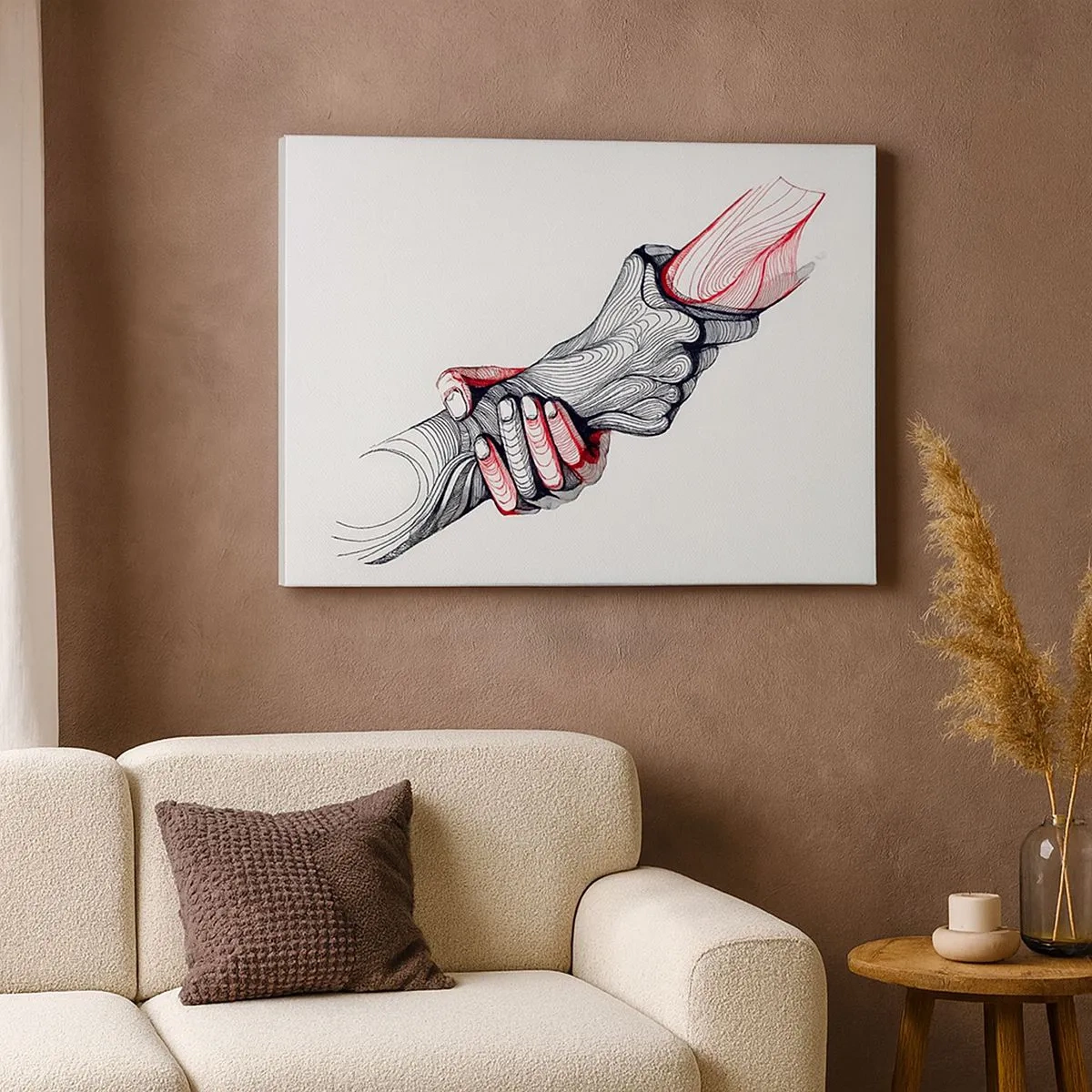 Tablou pe pânză Canvas - Mâini artistice ținându-se una de alta într-un stil minimalist - 70x50cm - Ești pe mâini bune - Decorațiune modernă pentru perete pentru living și dormitor ARTTOR