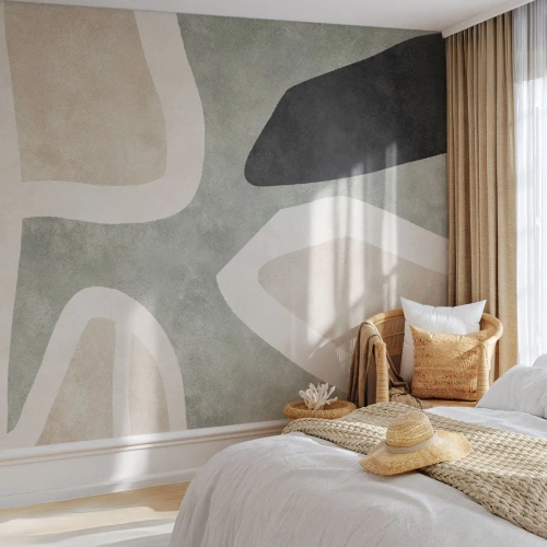 Tapet Premium Sand - Compoziție cu motiv negru - Abstracția, Minimalism, Artă Modernă - 400x280 cm