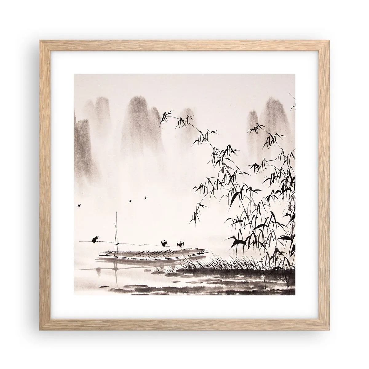 Poster în ramă de stejar deschis - Liniștea câmpurilor de orez - 40x40 cm