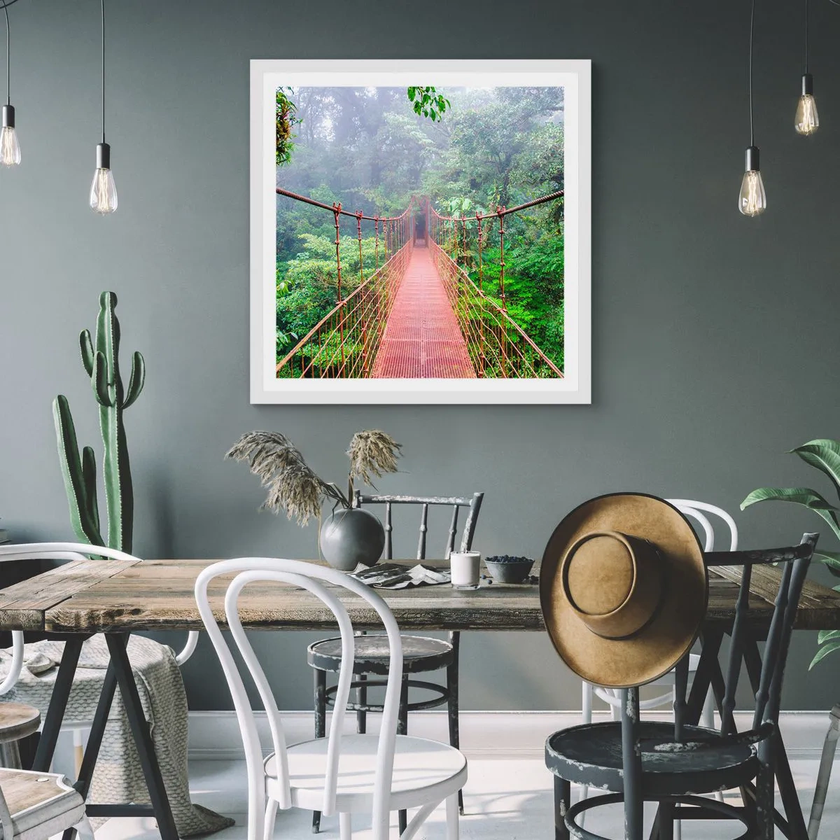 Poster în ramă albă - Suspendat deasupra coroanelor arborilor - 50x50 cm