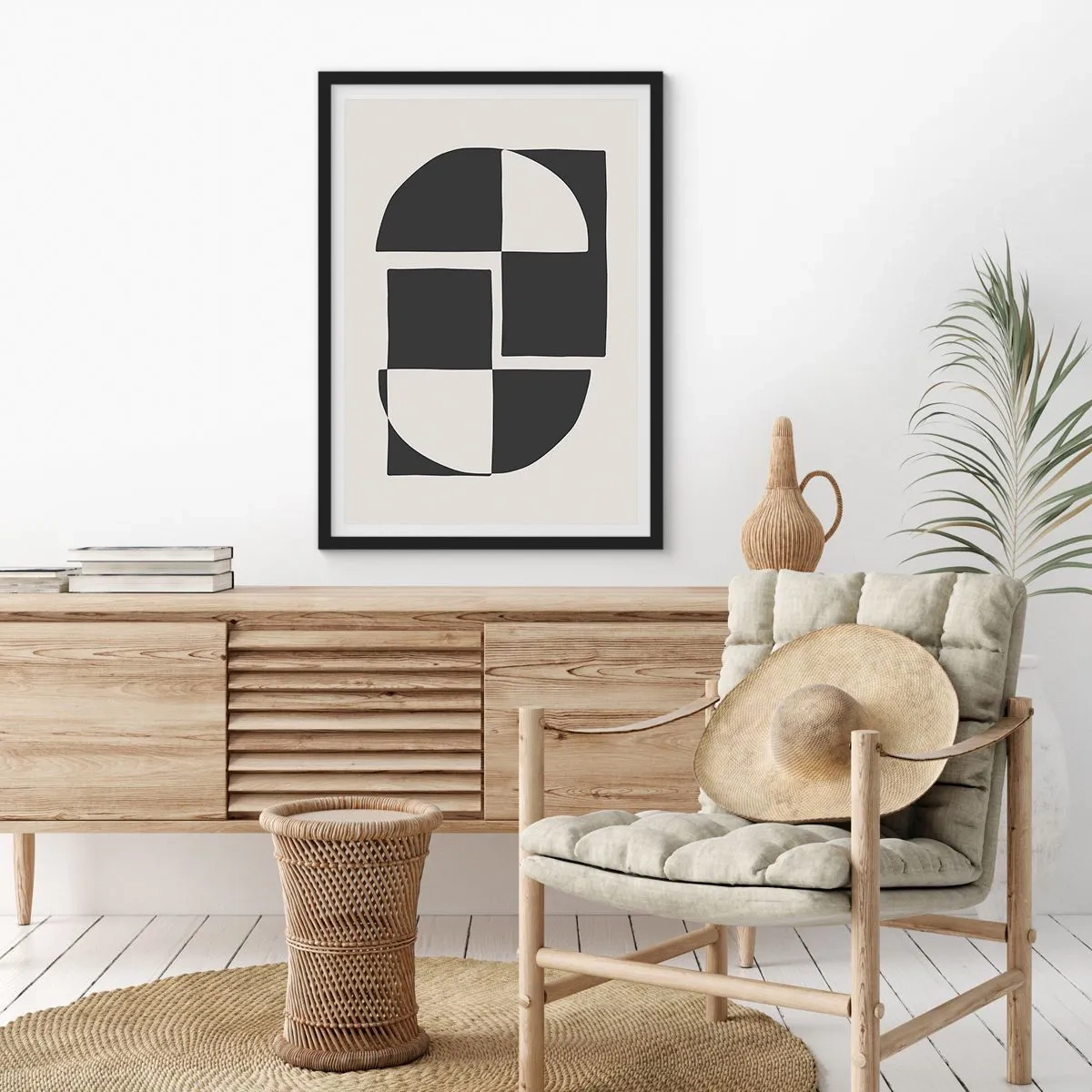 Poster în ramă neagră - Compoziție geometrică în alb și negru - 50x70cm - Antiteză - sinteză - Decorațiune modernă pentru perete pentru living și dormitor ARTTOR