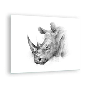 Tablou pe sticlă - Portret alb-negru al unui rinocer într-o abordare artistică - 70x50cm - Portret african - Decorațiune modernă pentru perete pentru living și dormitor ARTTOR