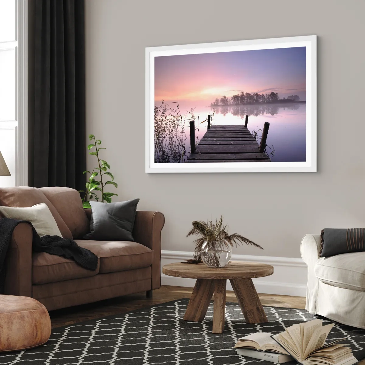 Poster în ramă albă - Din ceața de liliac... - 70x50 cm