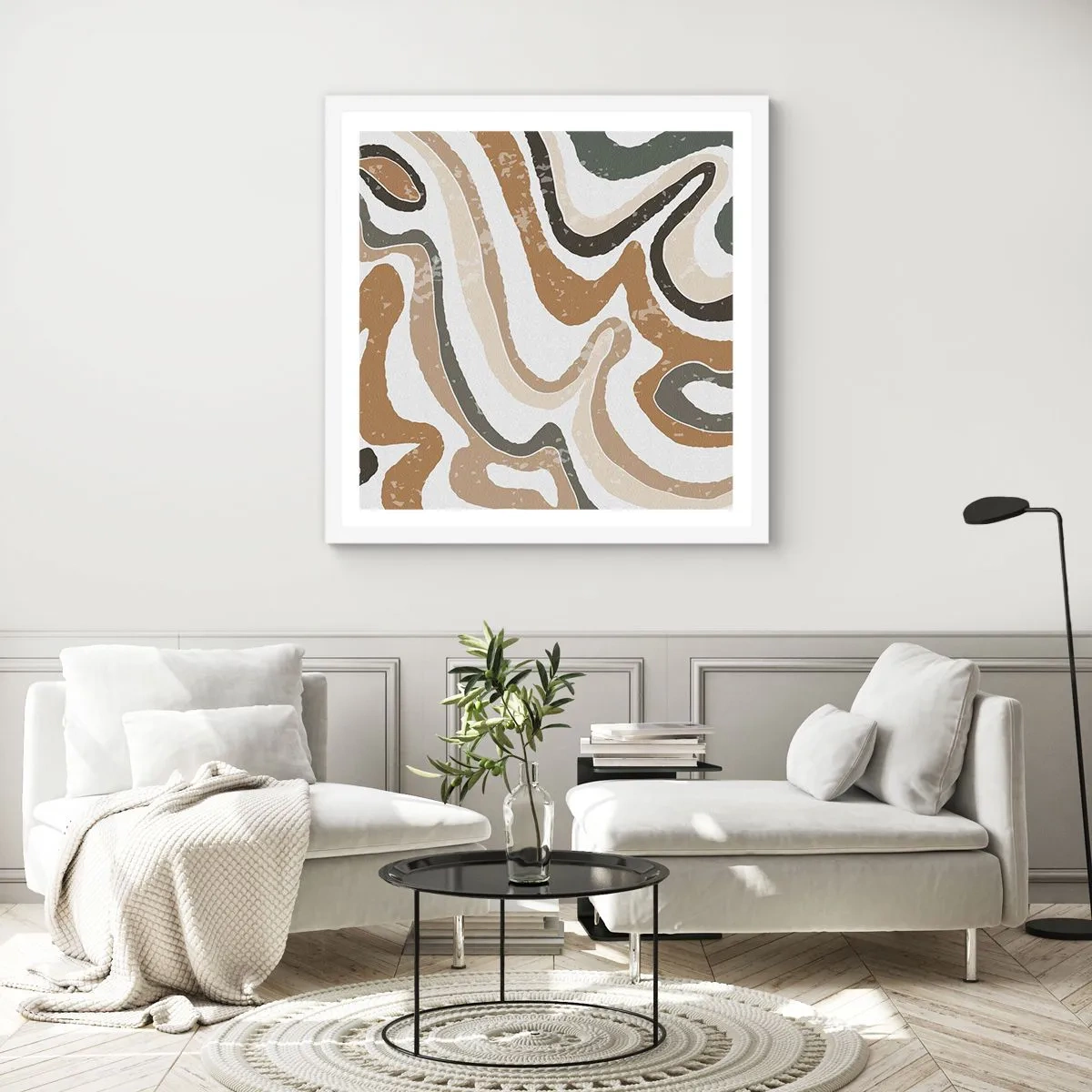 Poster în ramă albă - Meandrele culorilor pământului - 30x30 cm