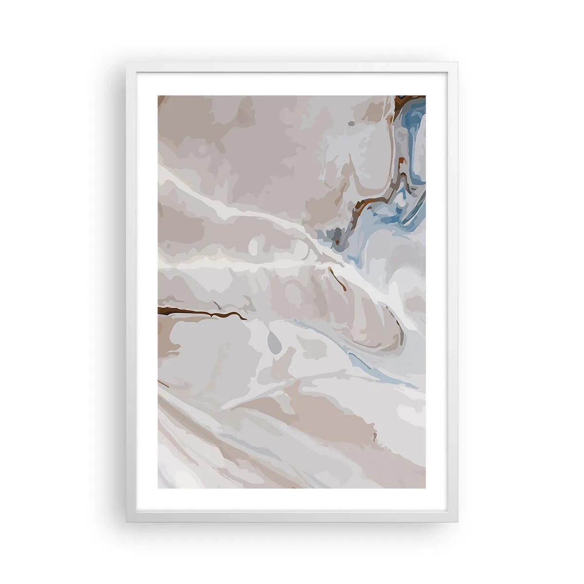 Poster în ramă albă - Meandre albastre sub alb - 50x70 cm