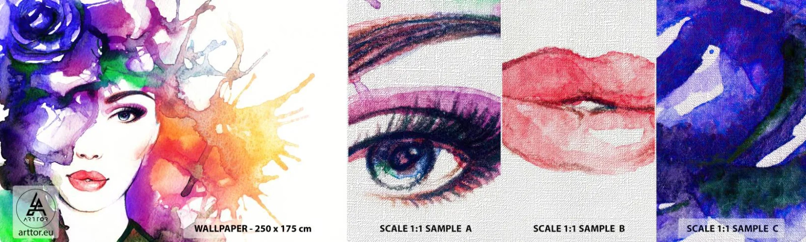 Mostră tapet Premium Canvas - Cu capul în nori - Femeie, Chipul de femeie, Abstracția - 100x30 cm