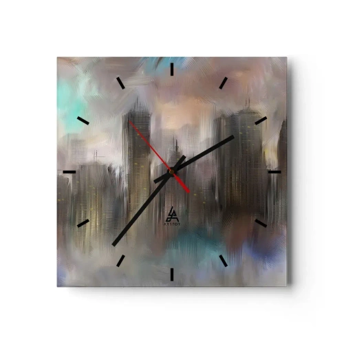 Ceas de perete - Ceas pe sticlă - O compoziție de oțel, piatră și ceață - 30x30 cm