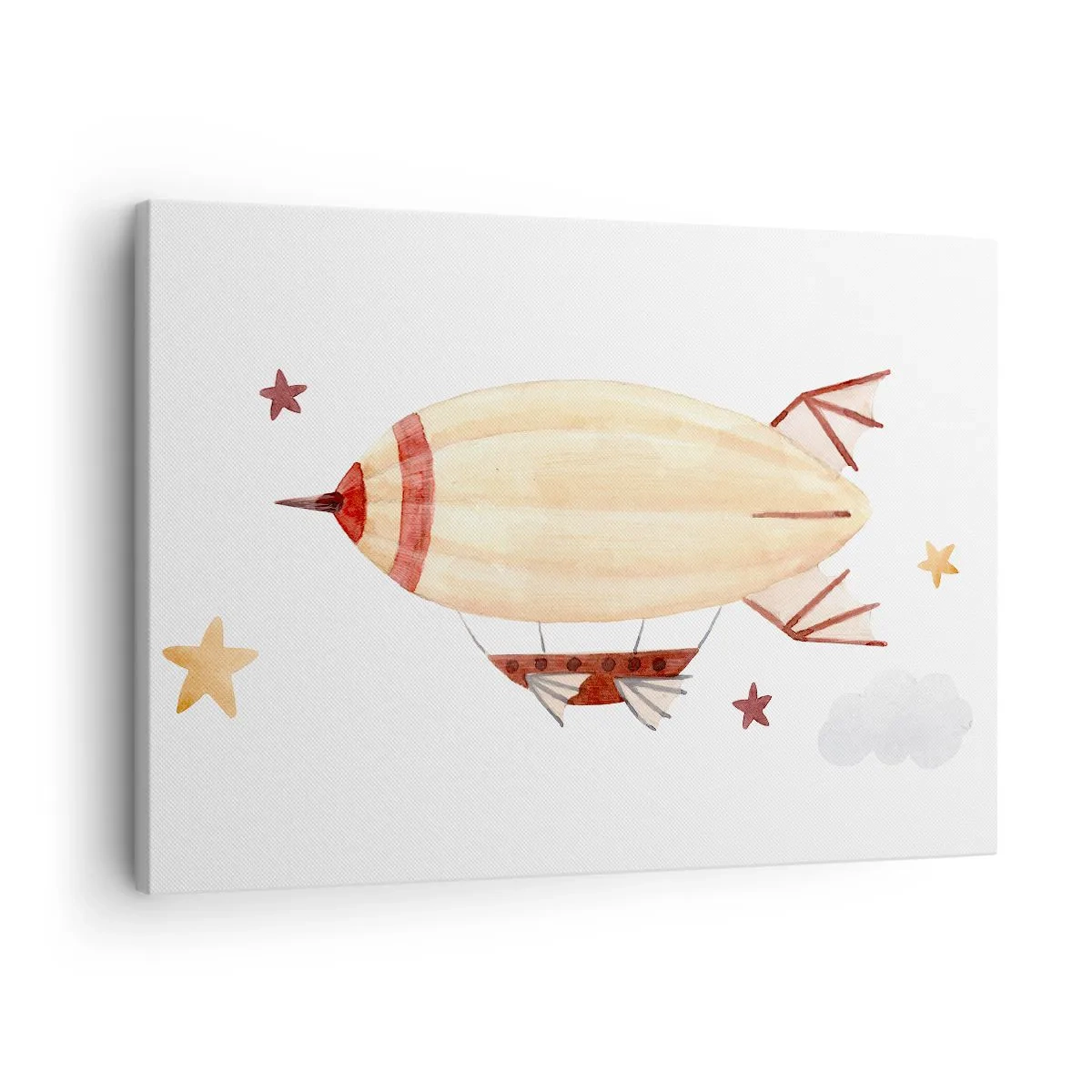 Tablou pe pânză Canvas - Un dirijabil pictat manual pe un fundal de stele - 70x50cm - Aeronava - Decorațiune modernă pentru perete pentru living și dormitor ARTTOR