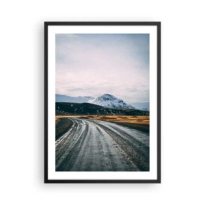 Poster în ramă neagră - Un drum care duce spre munții acoperiți de zăpadă - 50x70cm - În stilul islandez - Decorațiune modernă pentru perete pentru living și dormitor ARTTOR