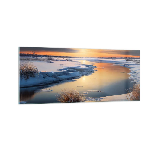Tablou pe sticlă - Apus de soare pe timp de iarnă - 100x40 cm