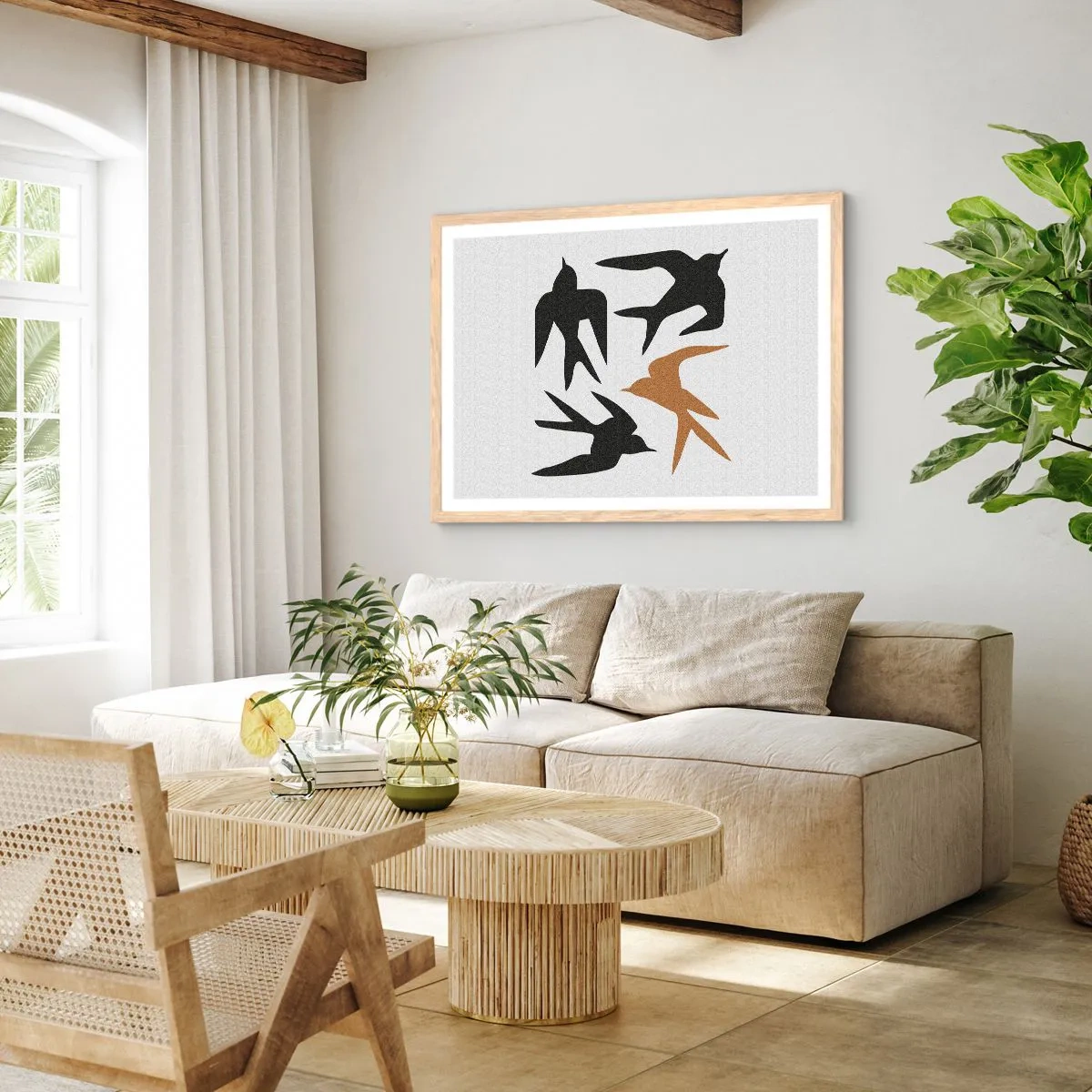 Poster în ramă de stejar deschis - Jocurile rândunelelor - 100x70 cm