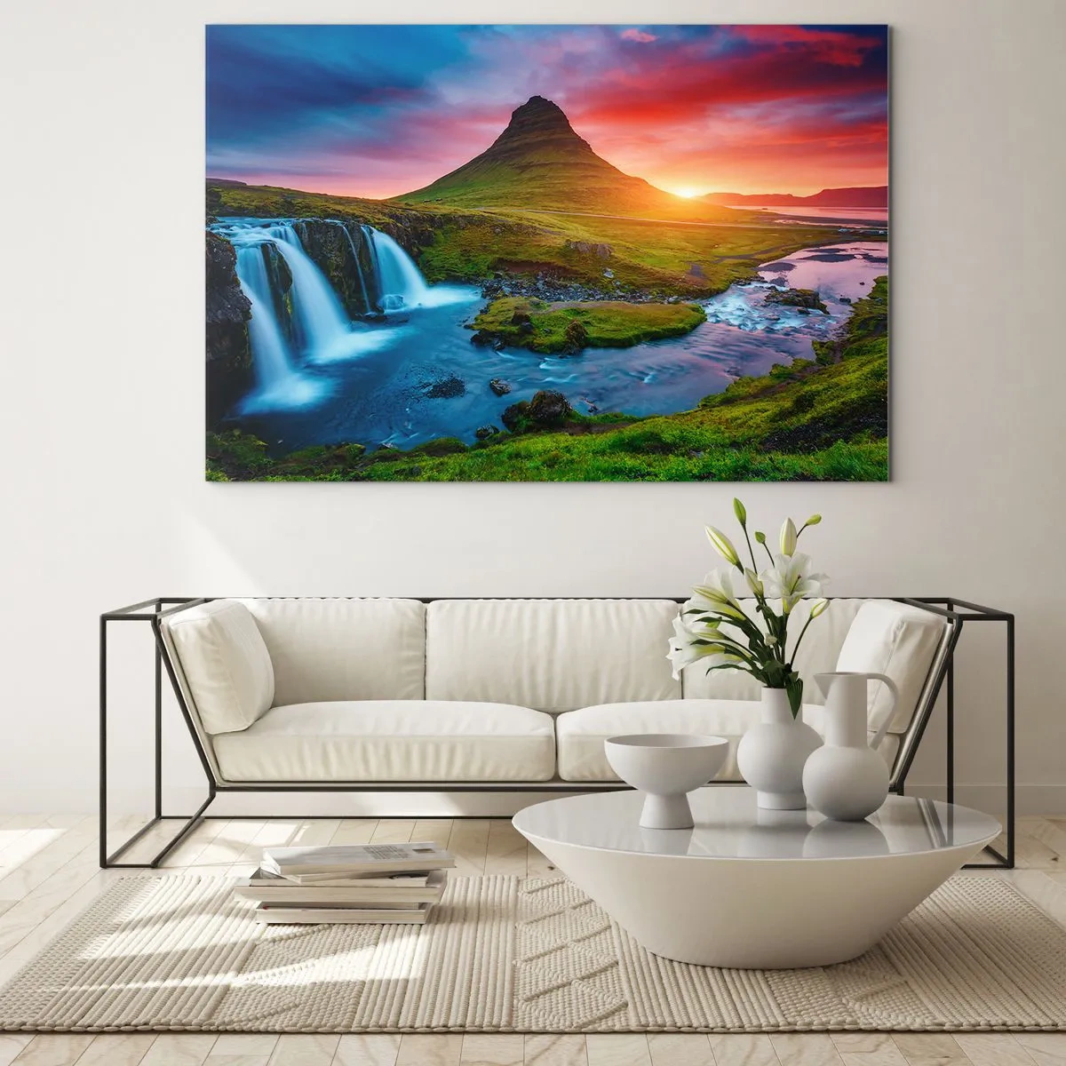Tablou pe sticlă - Islanda - foc și apă - 70x50cm - Islanda - foc și apă - Decorațiune modernă pentru perete pentru living și dormitor ARTTOR