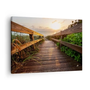 Tablou pe pânză Canvas - Debarcader din lemn care duce la plajă la apus - 70x50cm - Și direct la țărm - Decorațiune modernă pentru perete pentru living și dormitor ARTTOR