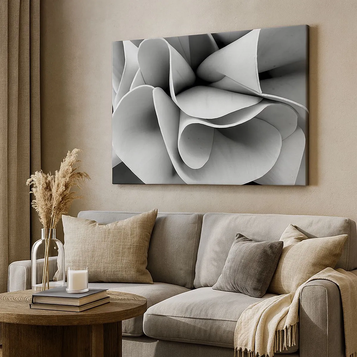 Tablou pe pânză Canvas - Detalii alb-negru ale formelor abstracte - 70x50cm - Se întâmplă în spațiu - Decorațiune modernă pentru perete pentru living și dormitor ARTTOR