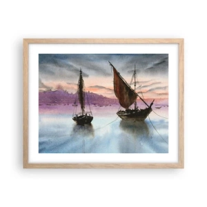 Poster în ramă de stejar deschis - O seară în port - 50x40 cm