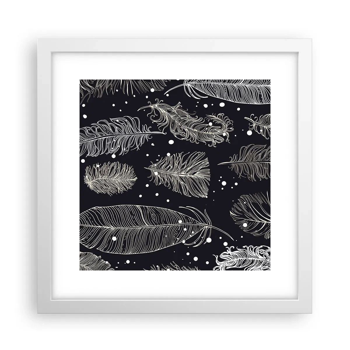 Poster în ramă albă - Dantelă cu pene - 30x30 cm