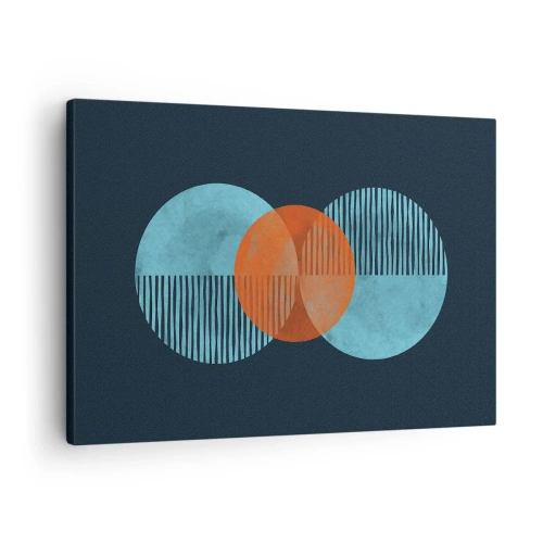 Tablou pe pânză Canvas - Cercuri geometrice în nuanțe de albastru și portocaliu - 70x50cm - Compoziție simetrică - Decorațiune modernă pentru perete pentru living și dormitor ARTTOR