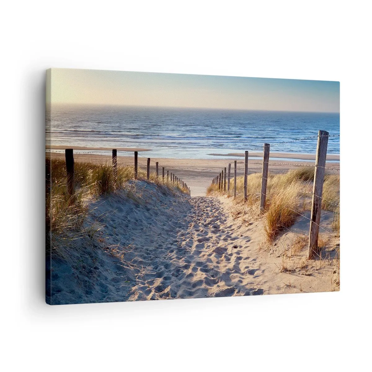 Tablou pe pânză Canvas - Calea prin dune care duce la plajă - 70x50cm - Zumzet de mare, o plajă sălbatică printre ierburi... - Decorațiune modernă pentru perete pentru living și dormitor ARTTOR