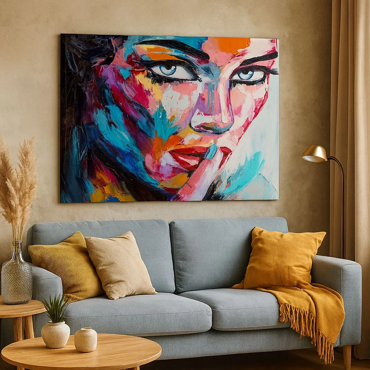 Tablou pe pânză Canvas - Portret colorat al unei femei într-un stil abstract - 70x50cm - Primul nostru secret - Decorațiune modernă pentru perete pentru living și dormitor ARTTOR