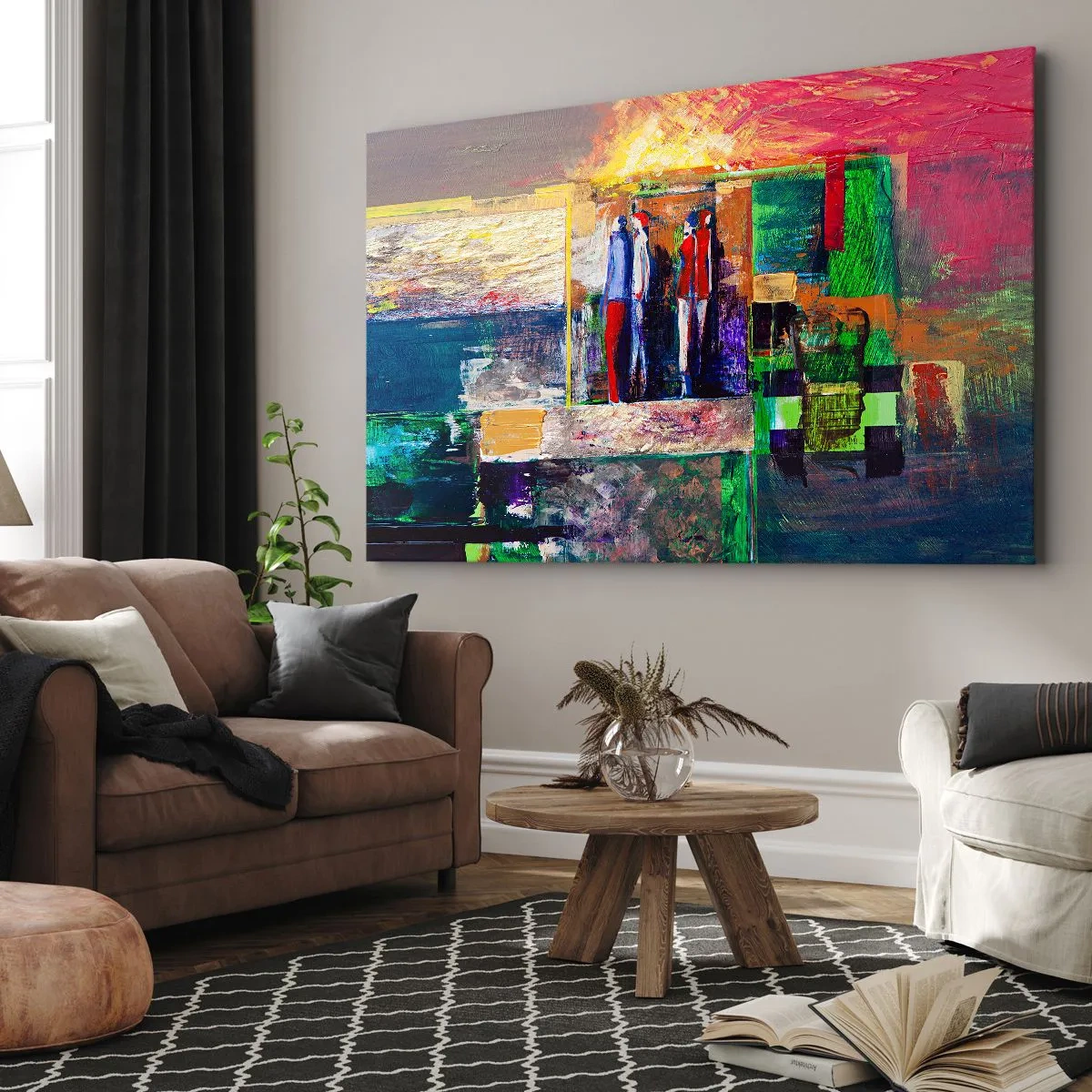 Tablou pe pânză Canvas - Compoziție abstractă cu figuri și modele geometrice - 70x50cm - Relații și emoții - Decorațiune modernă pentru perete pentru living și dormitor ARTTOR
