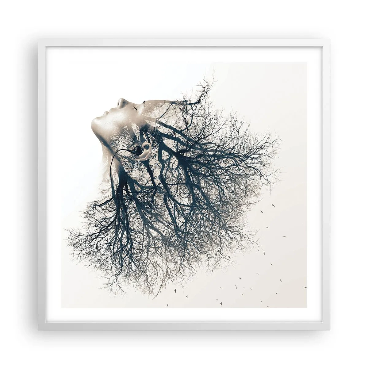 Poster în ramă albă - Ascultând șoapta copacului - 60x60 cm
