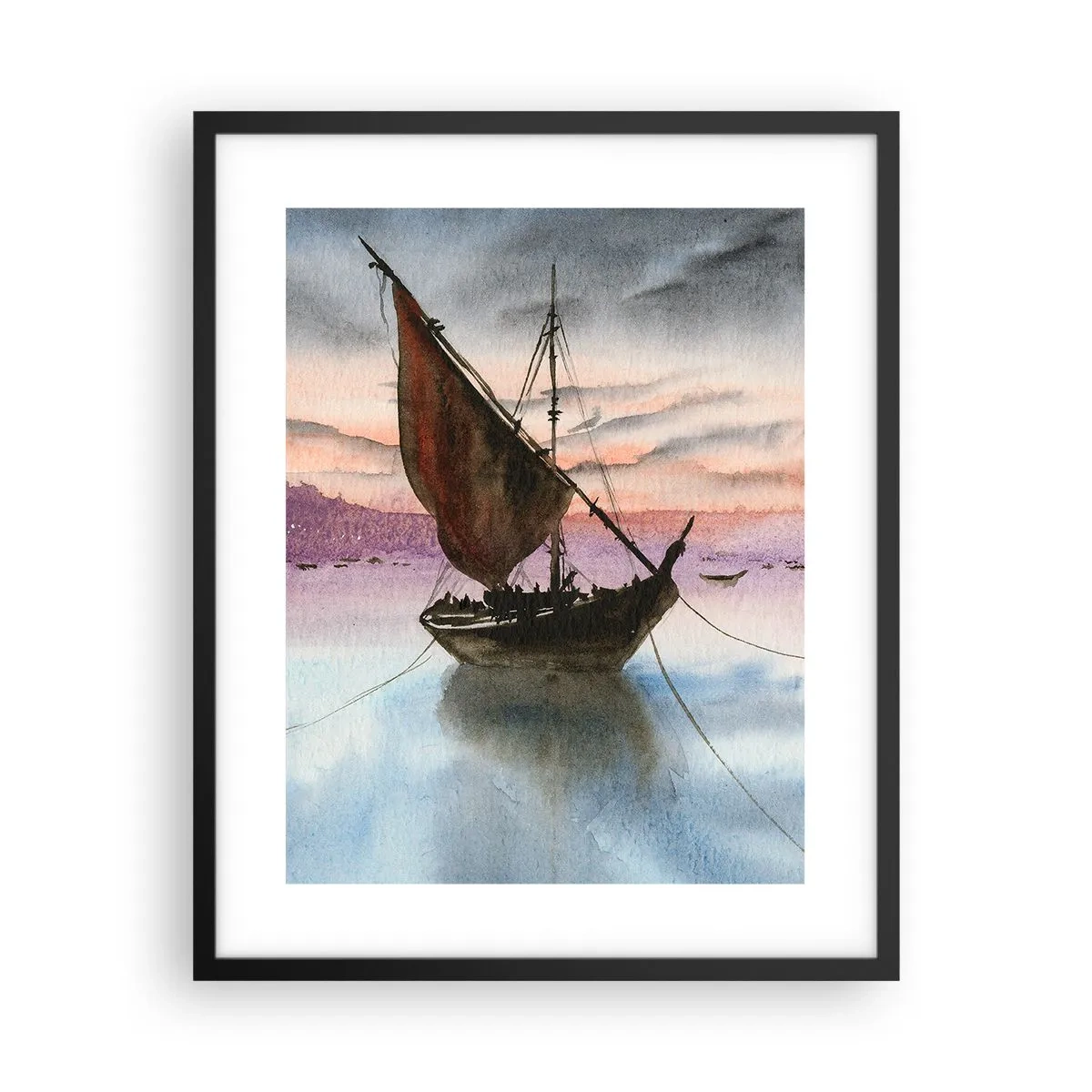 Poster în ramă neagră - O seară în port - 40x50 cm