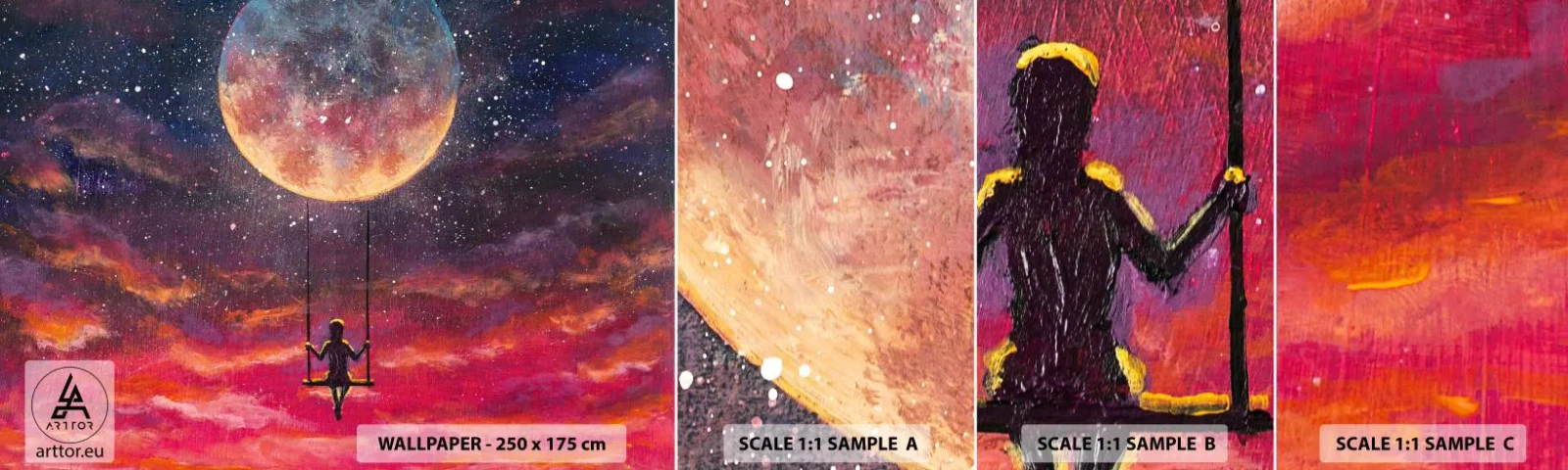 Mostră tapet autocolant Deluxe Sticker - Cu capul în nori - Abstracția, Fantezie, Luna - 100x30 cm