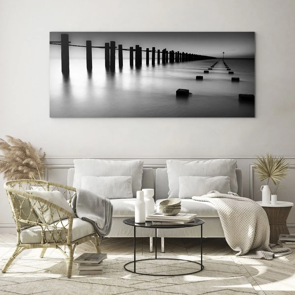 Tablou pe sticlă - În depărtare gri în ceață - 90x30 cm