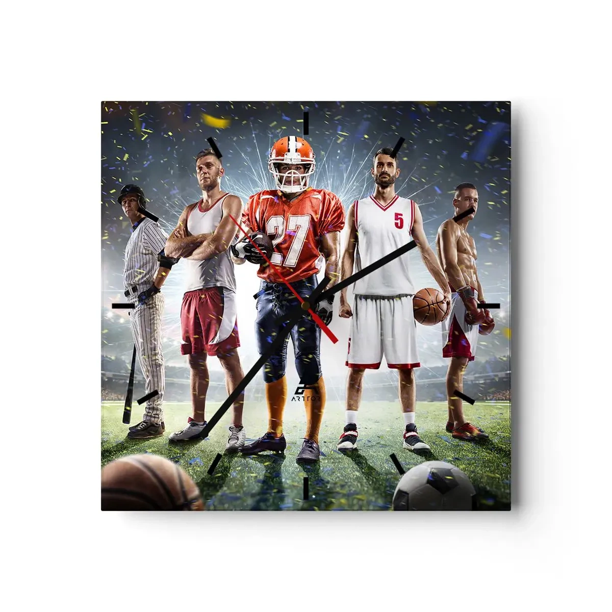 Ceas de perete - Ceas pe sticlă - Gladiatori ai terenului de joc - 30x30 cm