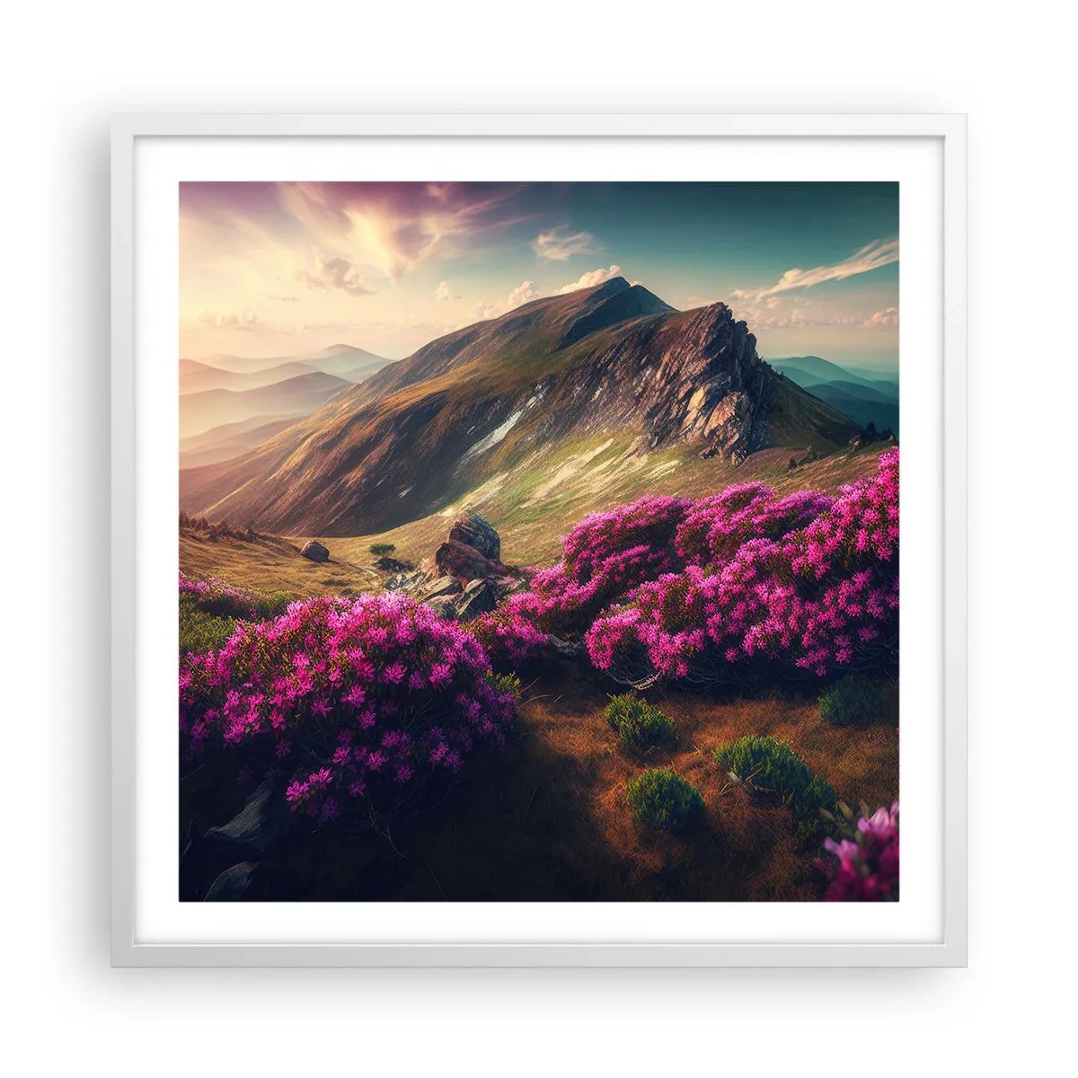 Poster în ramă albă - Vara la munte - 60x60 cm